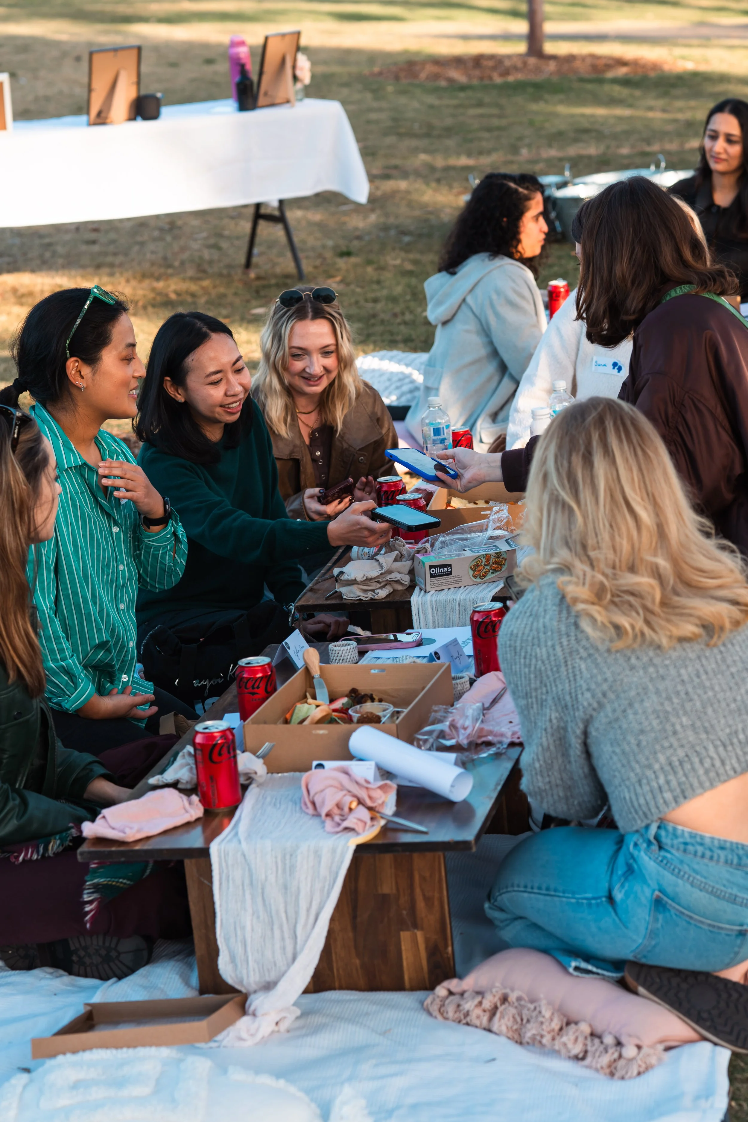 Girls making friends at a picnic