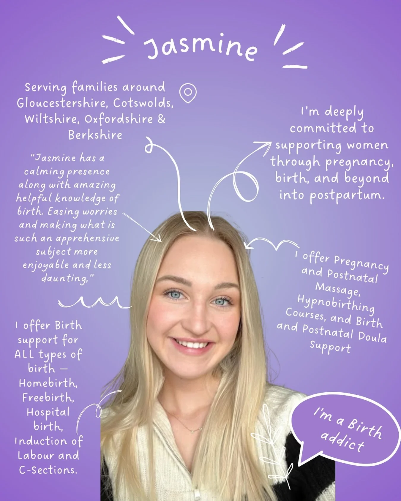 Meet Jasmine @rootedmotherhood_jasmine 

&ldquo;I&rsquo;m a Birth addict, providing services catered to pregnancy, birth and postpartum. From Massage therapy, Hypnobirthing and Doula support, I can support you in a variety of ways. I feel lucky to wa