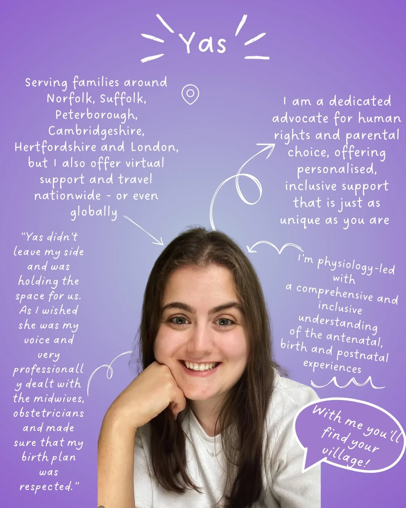 Meet Yas! 

&ldquo;I&rsquo;m a doula, birthkeeper, antenatal educator, hypnobirthing practitioner and the founder of @birth.beautiful I primarily serve Norfolk, Suffolk, Peterborough, Cambridgeshire, Hertfordshire and London, but I also offer virtual