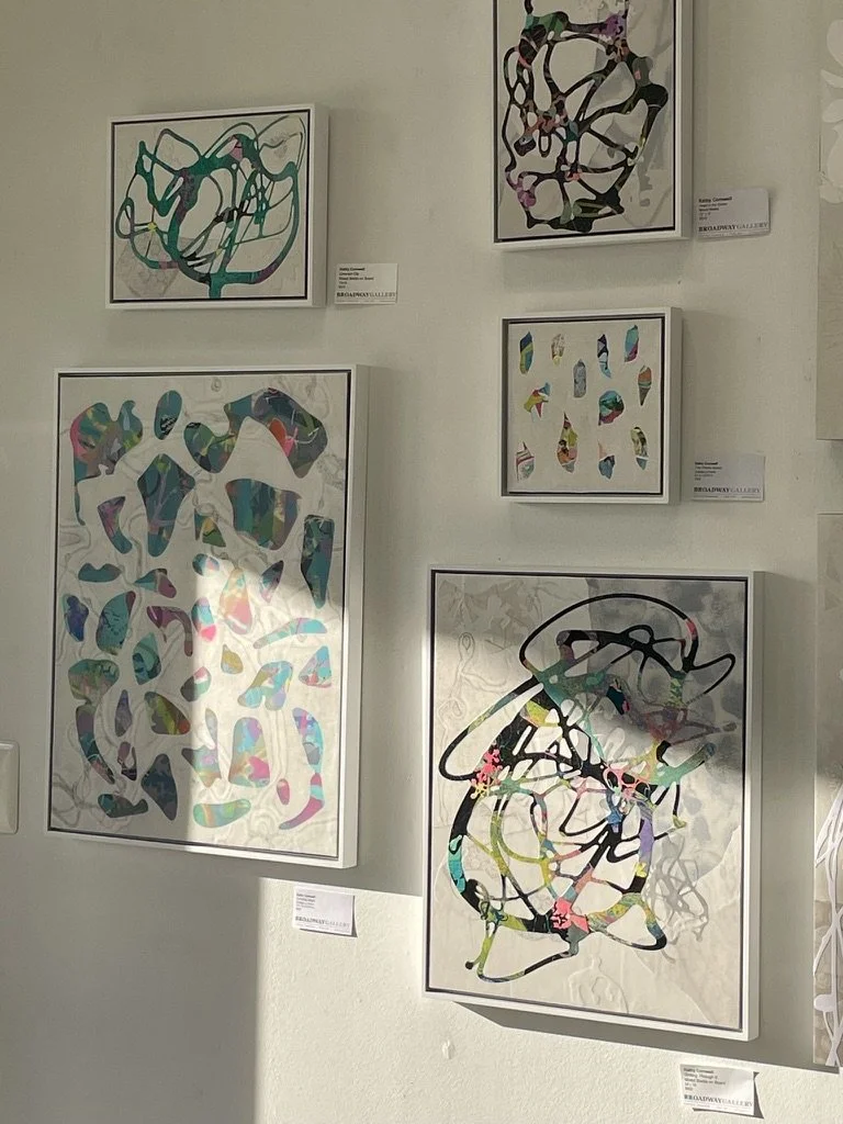 Colorful collages on panel by Virginia-based artist Kathy Cornwell