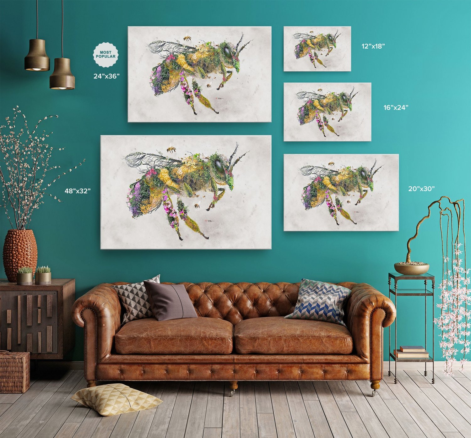 Bee Happy | Large Solid-Faced Canvas Wall Art Print | Great Big Canvas