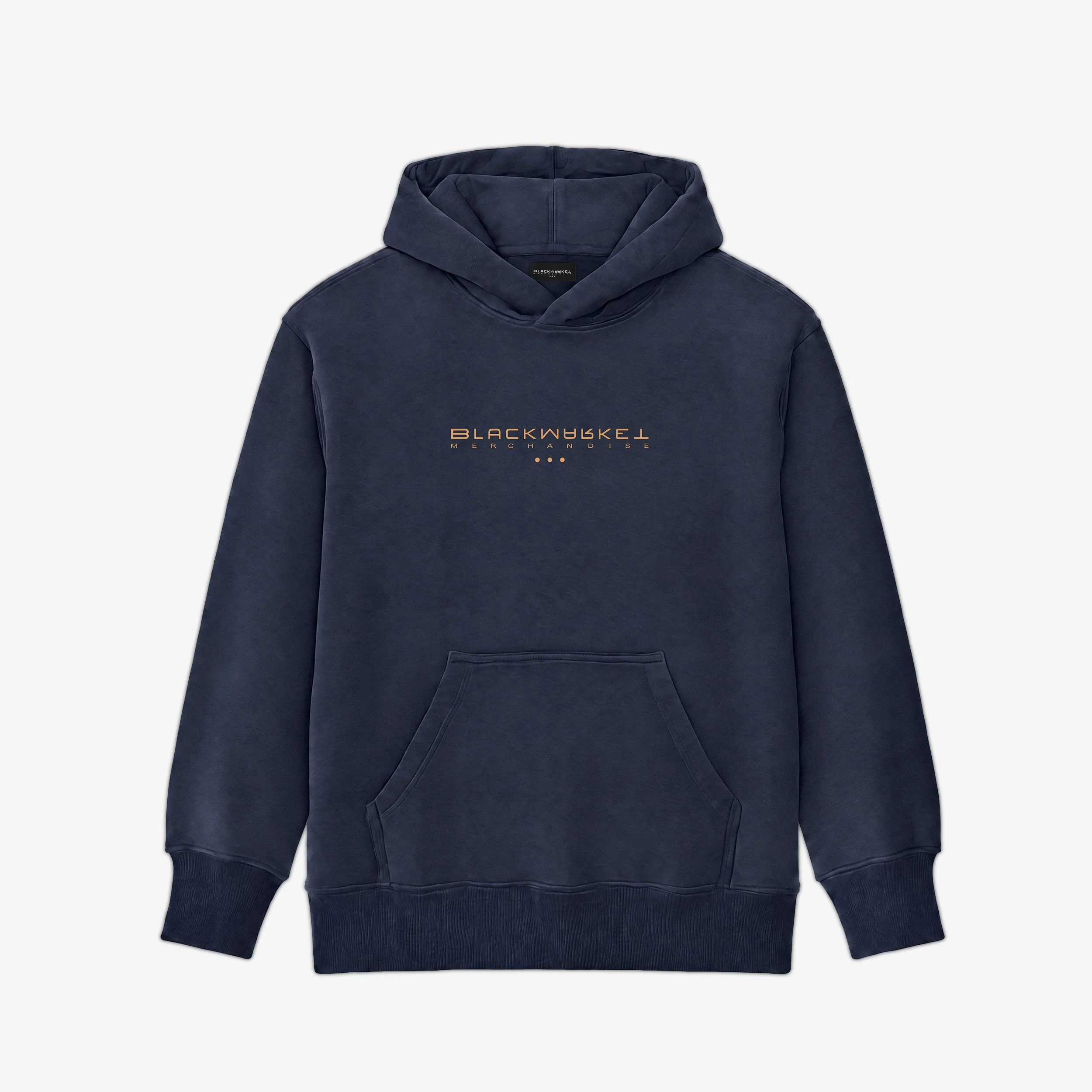 Stringless pullover hoodie with logo print.
