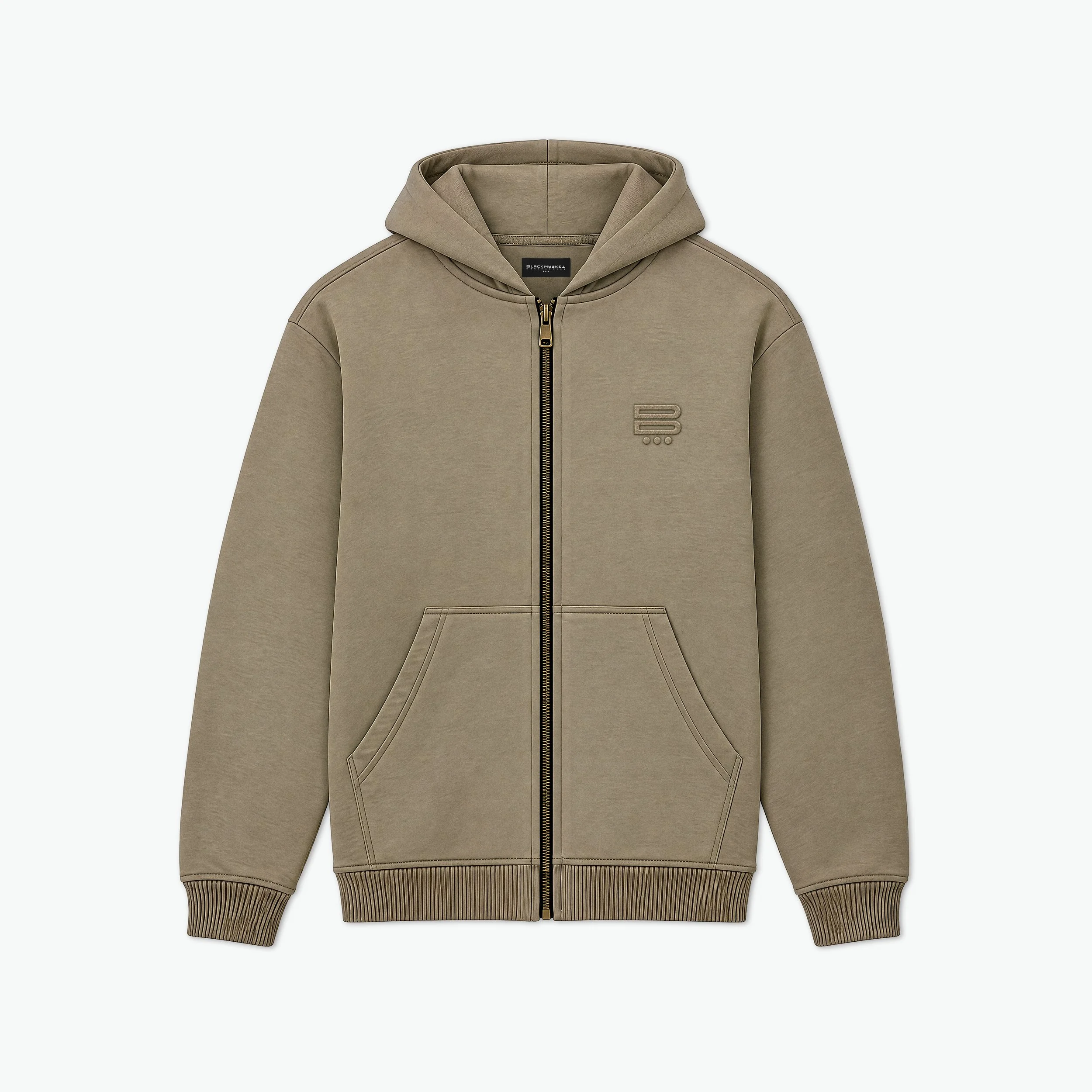 Stringless pullover hoodie with embroidered sub market.