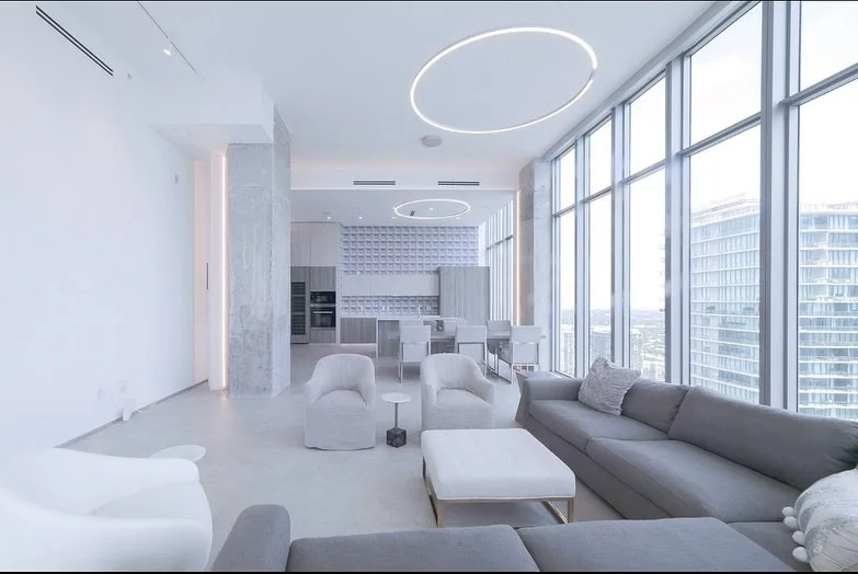 Which room is your favorite ? Flash back Friday to this dazzling #penthouse overlooking #miami the design theme was industrial modern with a soft color palette . The unobstructed views are the show stopper ! #interiordesign #interiordecor #miamiprope