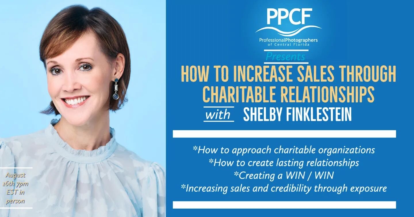 We have a meeting on August 16th with our own Shelby Finkelstein! She will be teaching us how to increase sales through charitable relationships. PPCF members have this included with their membership. Guests are $20. Hope to see you there!