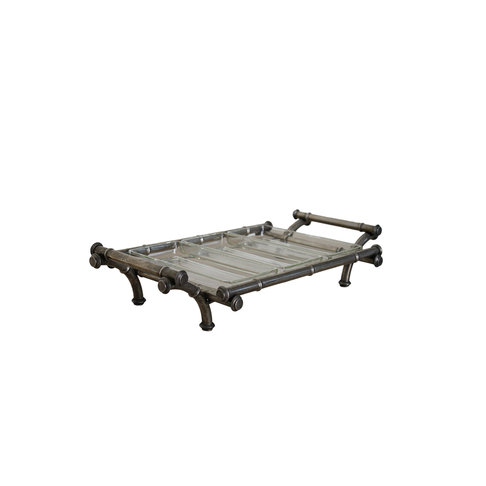 Vintage Silver Bamboo Serving Tray