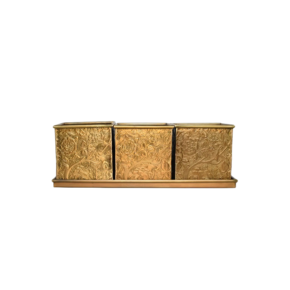 Herb & Bloom Handcrafted Brass Planter w/Tray