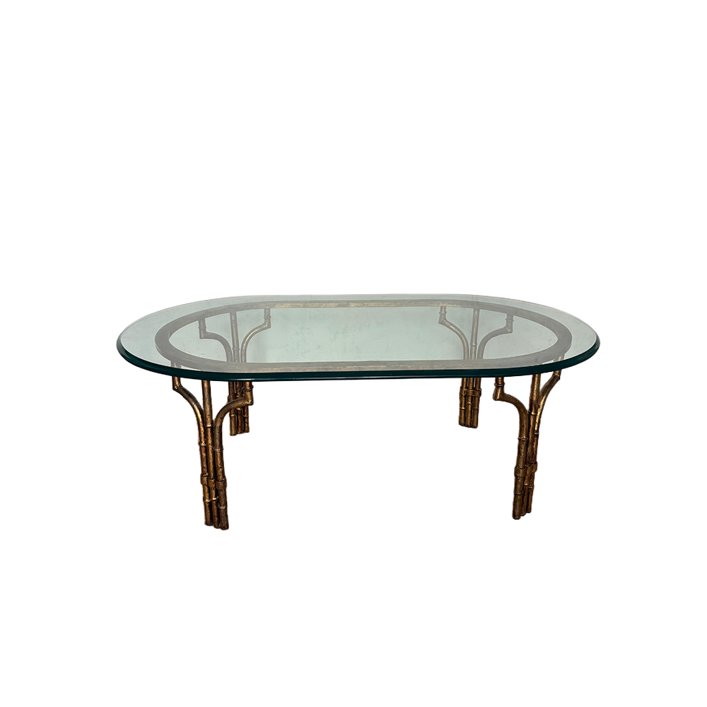 Late 20th Century Hollywood Regency Metal Gilt Faux Bamboo Coffee Table