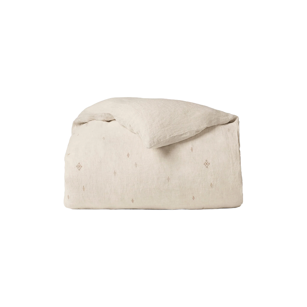 Cambria Embroidered Organic Linen Duvet Cover