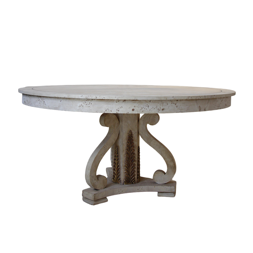 1940s Bleach Burl Wood & Gilt Round Table