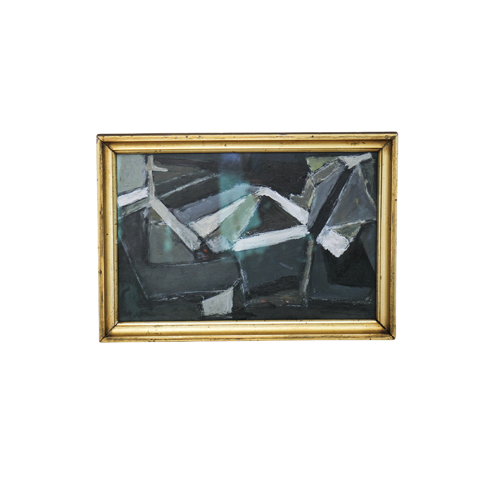 Mid-Century Dark Abstract in Vintage Gilt Frame