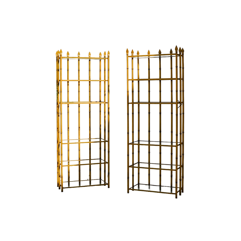 1970s Yellow Iron Bamboo Etagere