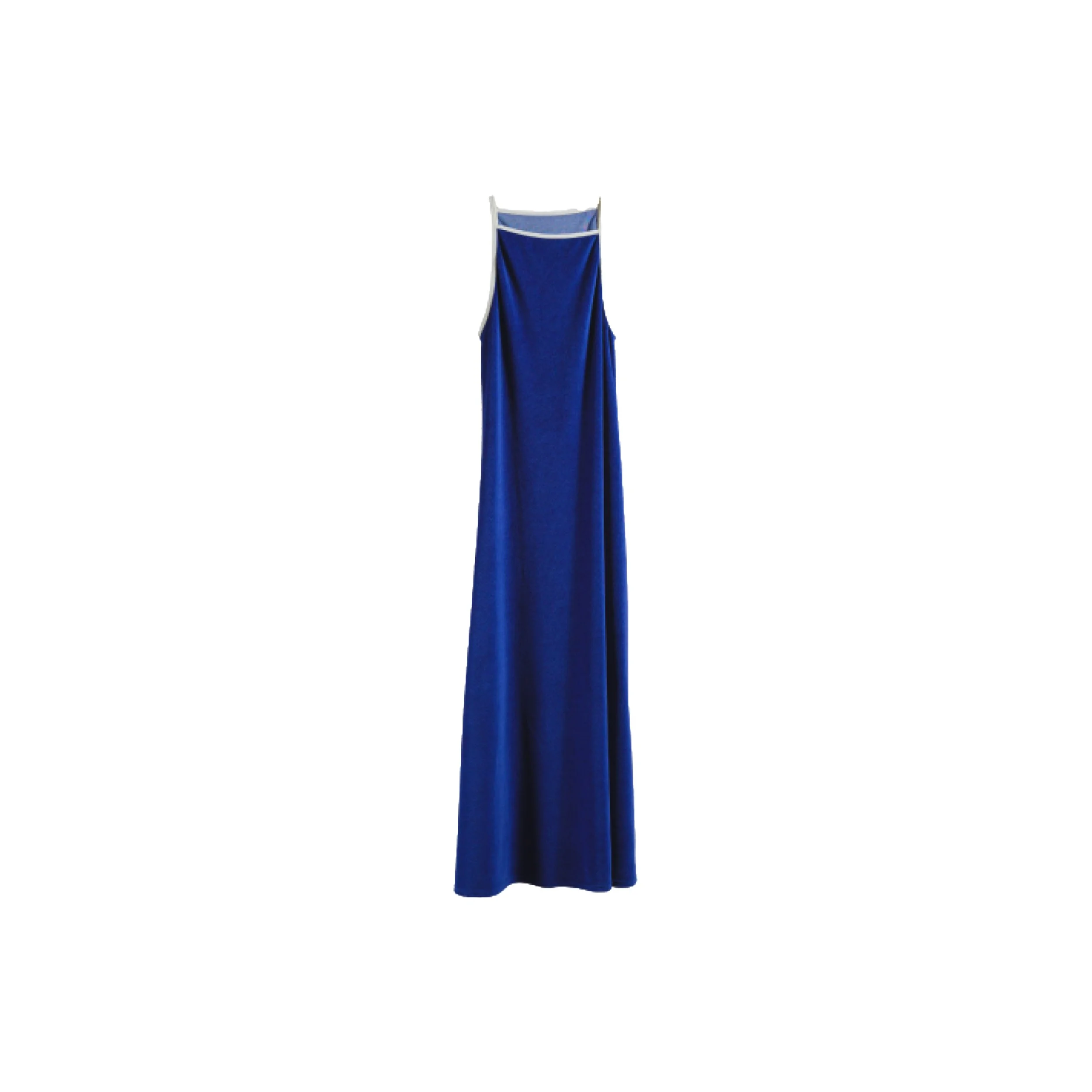 Robe Laura Velours Eponge Bleu Nuit Vinyl Blanc