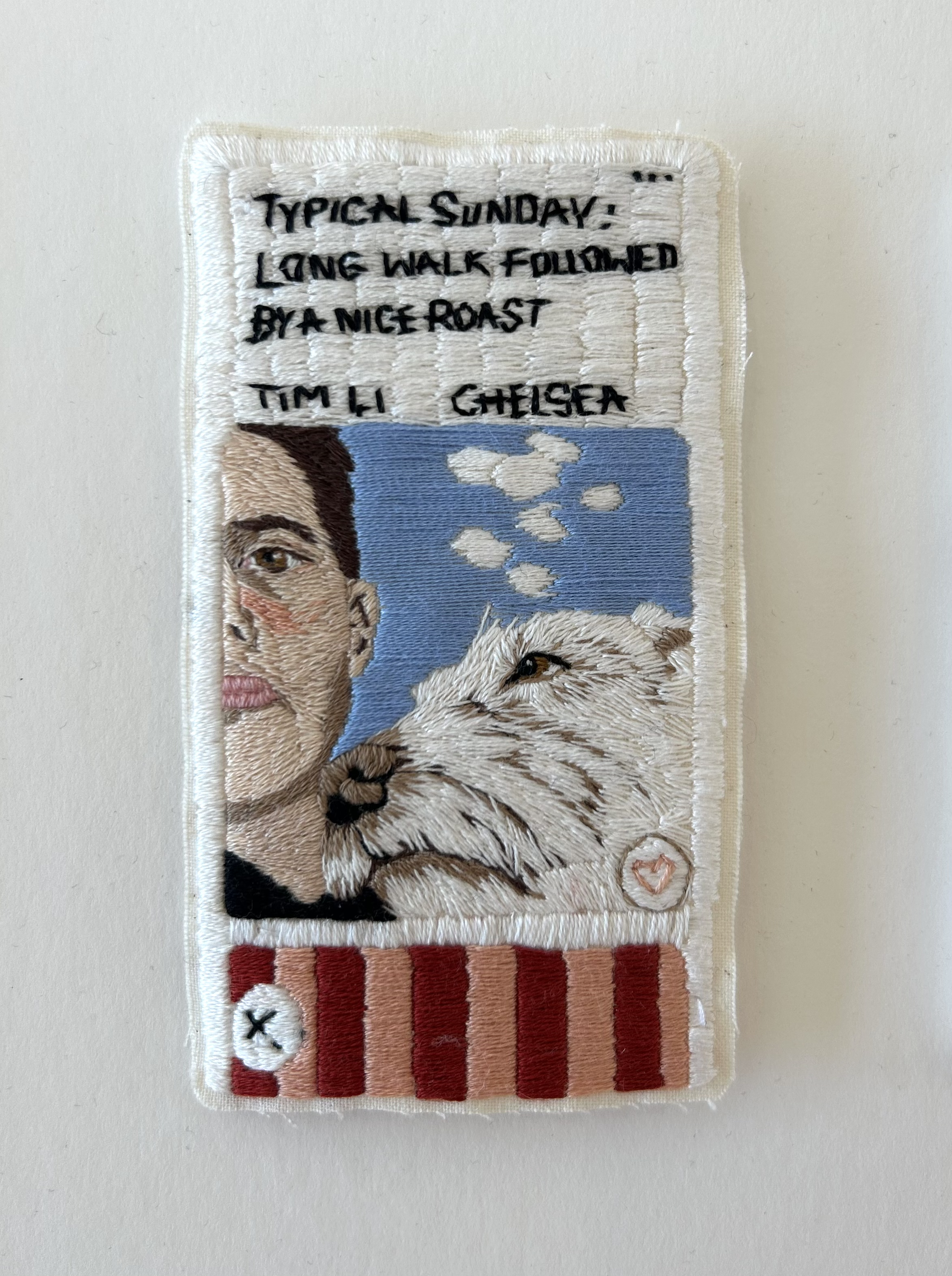 'Tim' Hinge profile. hand embroidered.