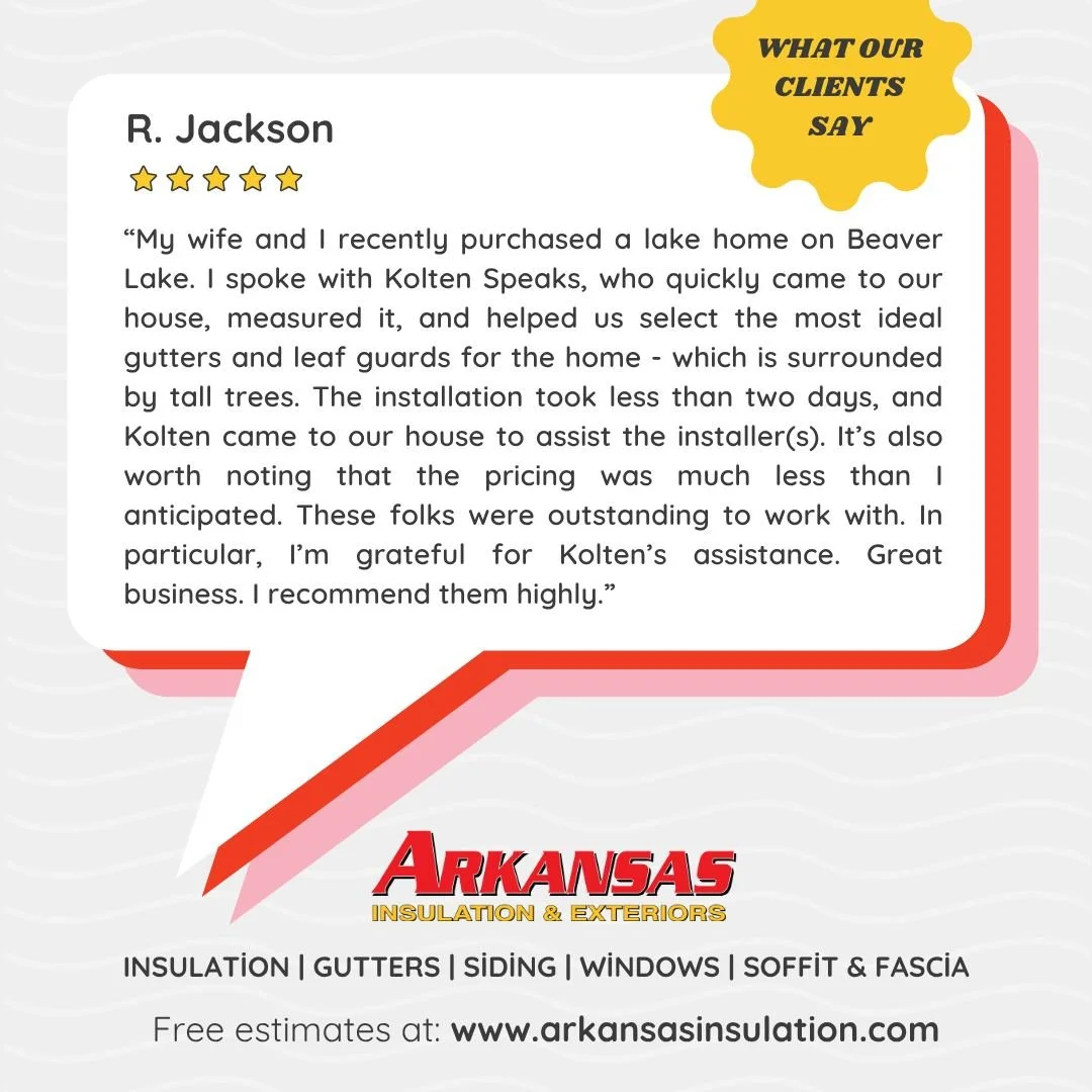 🌟 Client Spotlight 🌟
We’re so grateful for kind words like these from our customers! A recent customer shared his experience after we installed gutters and leaf guards on his lake home at Beaver Lake.
“These folks were outstanding to