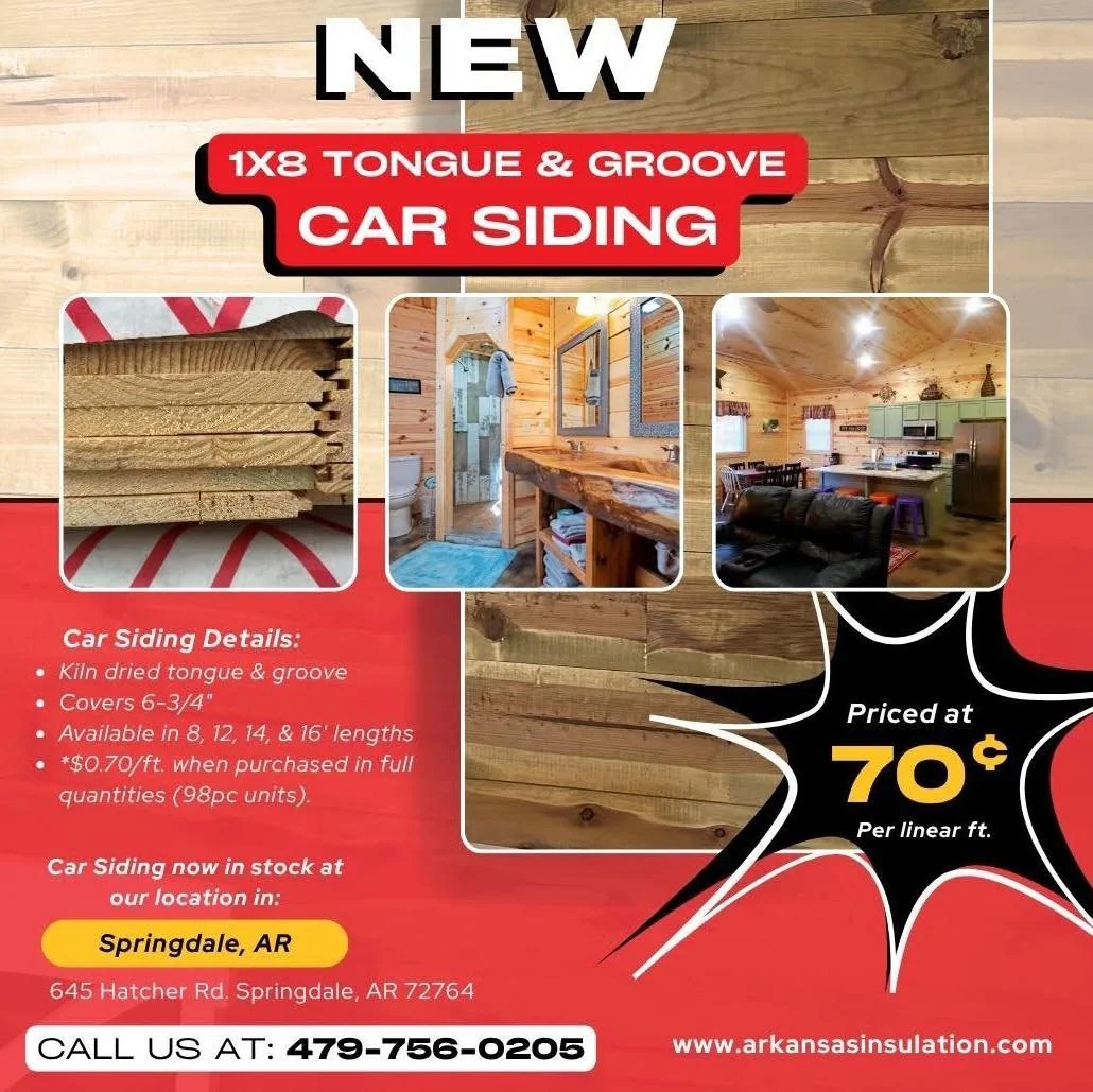 Our 1x8 Tongue &amp; Groove Car Siding is now in stock at Arkansas Insulation &amp; Exteriors in Springdale!

And we&rsquo;re not just stocking it&mdash;we&rsquo;re putting it to work. Check out some of these recent installations to see the warm, rus