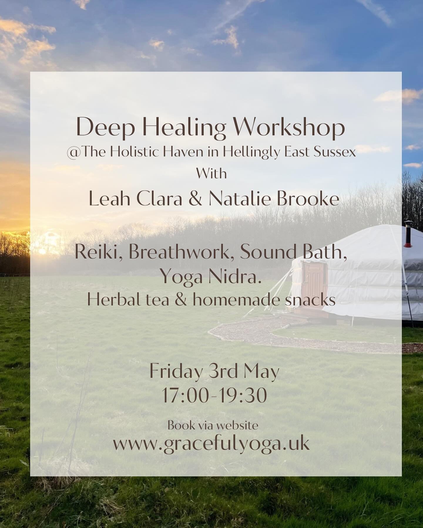 The date is out and ready to book for the next Deep Healing workshop 👇👇

Deep Healing Work shop with Leah Clara @spirit.of.reiki1 &amp; Natalie Brooke @gracefulyoga_uk 

Friday 3rd May 17:00-19:30 

At @theholistichaven_uk e

Limited space of only 