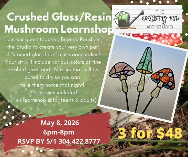 Crushed glass/UV resin Mushroom Stakes Learnshop 