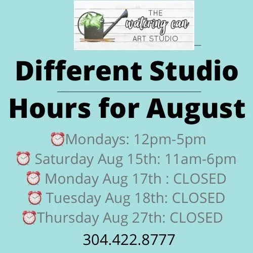 Studio Hours Mondays in August (except for 8/17 closed)