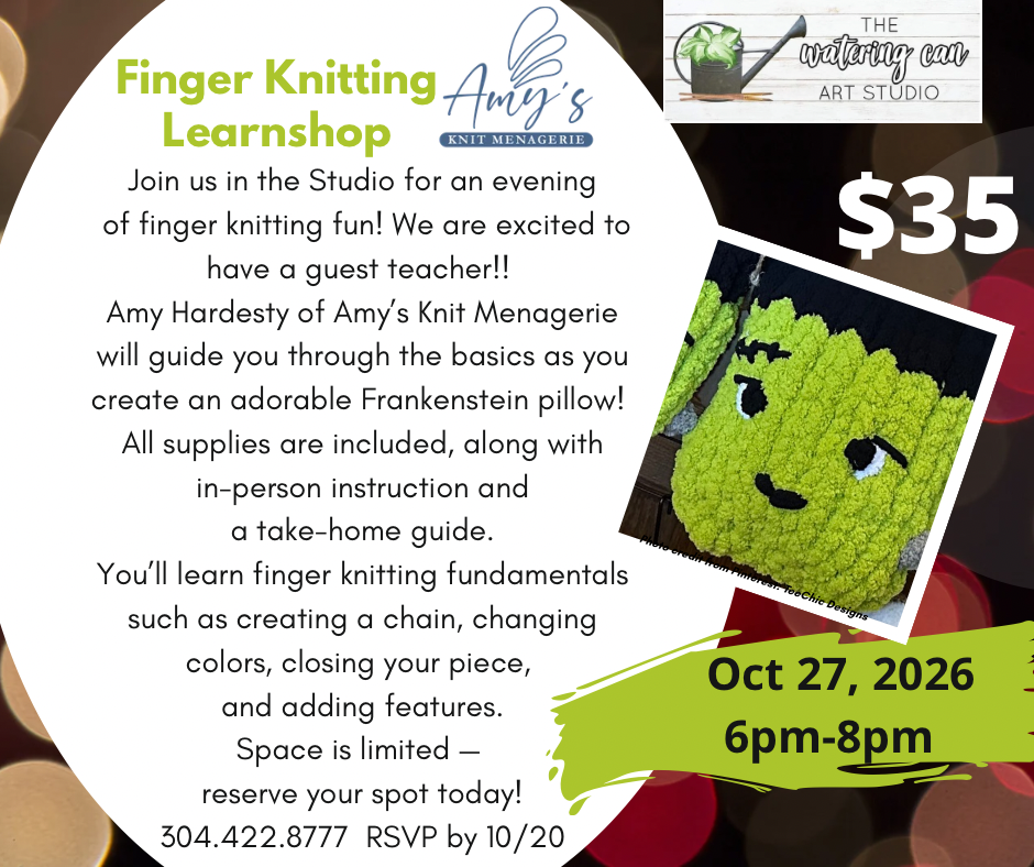 Picture of a green and black Frankenstein pillow made of yarn.