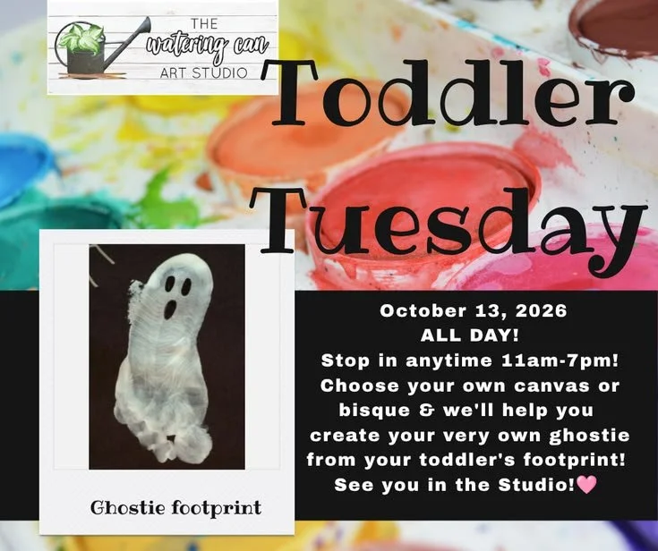 Image shows a white ghost made out of a toddler's painted footprint.