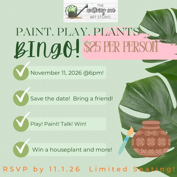 Graphic shows a giant houseplant leaf and a paint pot.