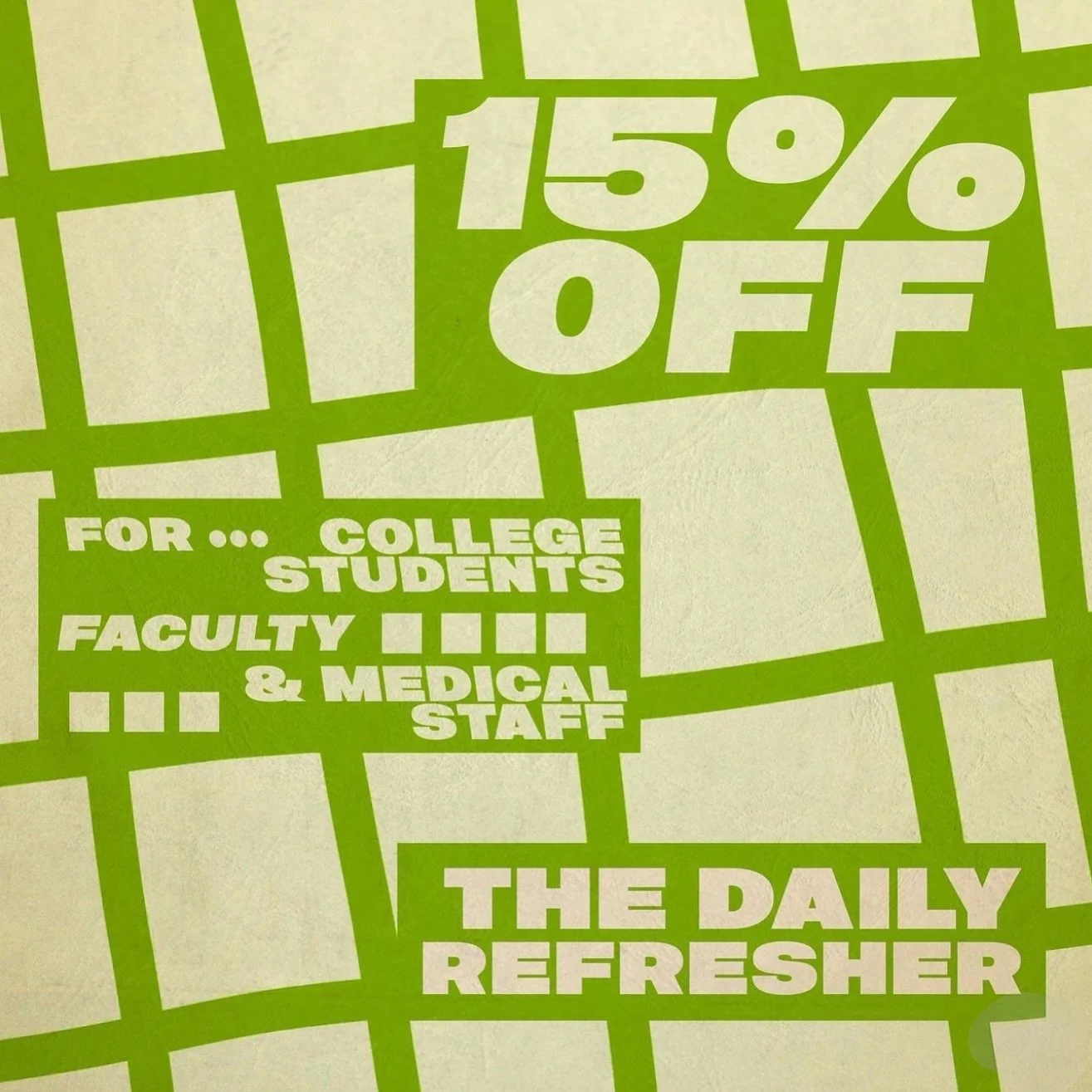 On East &amp; Alex, @thedailyrefresher is giving back to the real MVPs! 🎉

Are you a student (21+), teacher, or school staff? Work in healthcare or the medical field? Show your valid ID and enjoy 15% OFF your bill!

Take a break, sip back, and save&