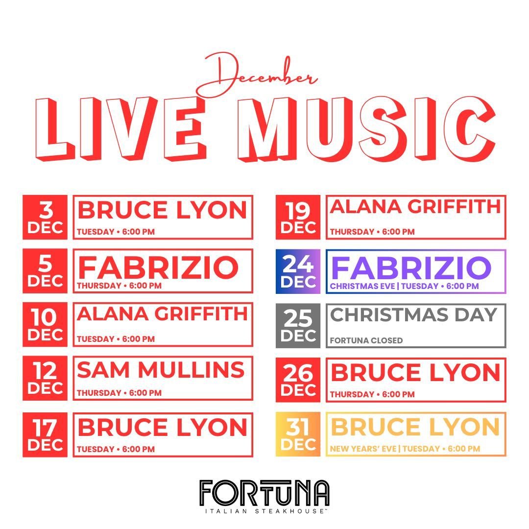 Live music for the month of December!
.
.
.
#Wine #WineDinner #Fortuna #Nashville #Bellevue #NashvilleBar #NashvilleDrinks #NashvilleRestaurant #NashvilleEats #NashvilleEat #NashvilleFood #NashvilleFoodie #NashvilleDining