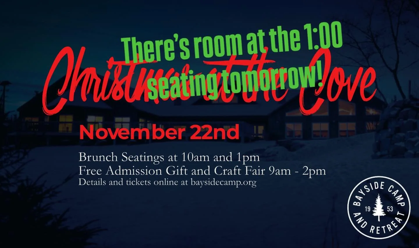 It&rsquo;s not too late to stop in for brunch! There&rsquo;s still some room at the 1:00 seating tomorrow! 

Tickets online at www.baysidecamp.org