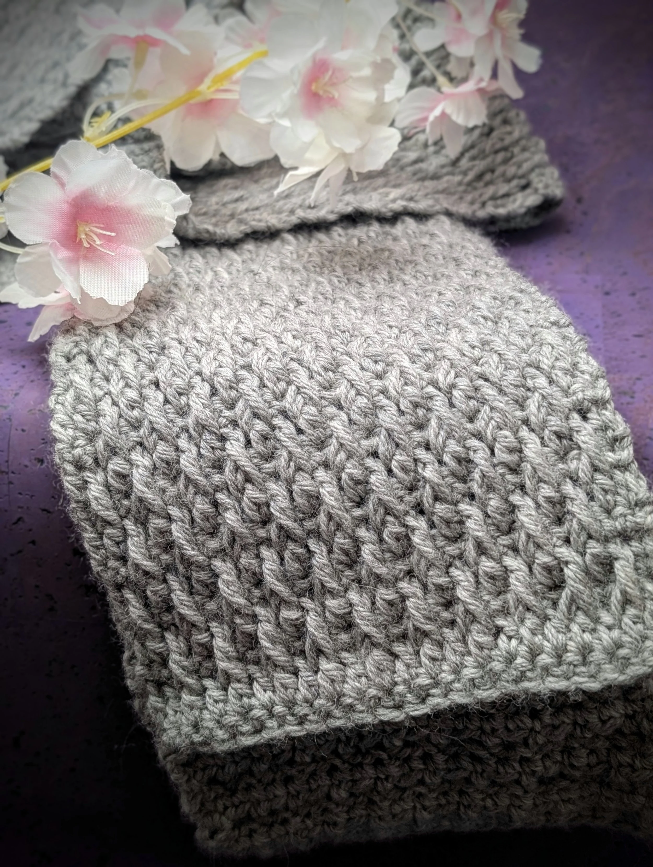 Crocheted Grey Merino Wool Scarf