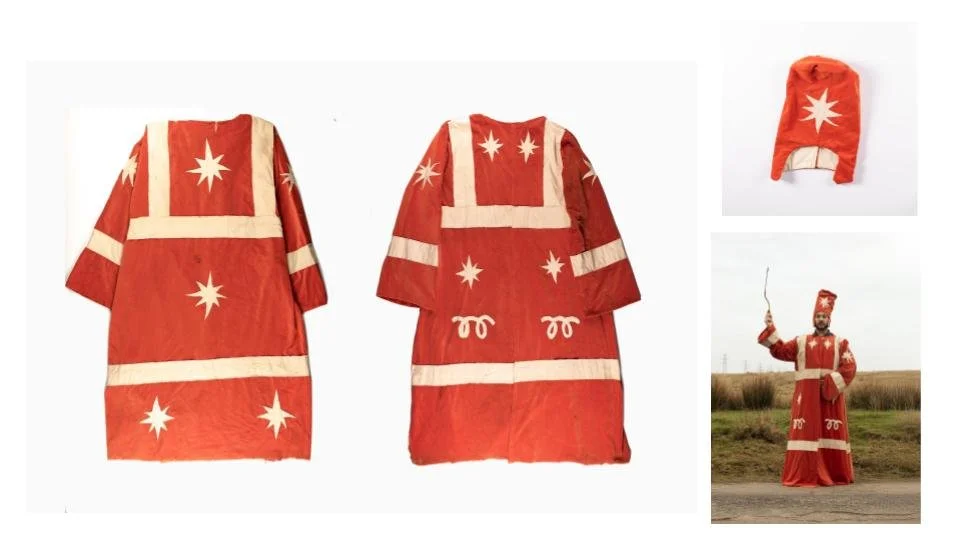 Bottlejacks Robe & Hat - textile work and portrait . exsisting works to be included in exhibtion 