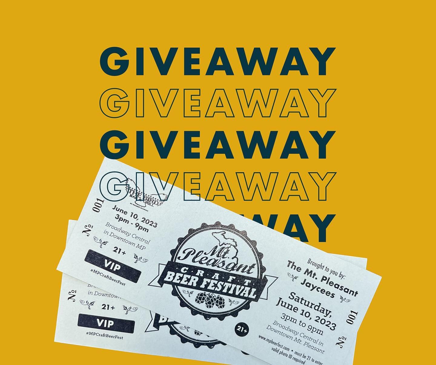 GIVEAWAY TIME!🎉 The Mt. Pleasant Craft Beer Festival is only a week away🍻

We're giving away 🎟 2 VIP Tickets ($100 value)

Here's how to enter👇
1. Follow @mpcraftbeerfest if you don&rsquo;t already
2. Share this post to your story
3. Tag at least