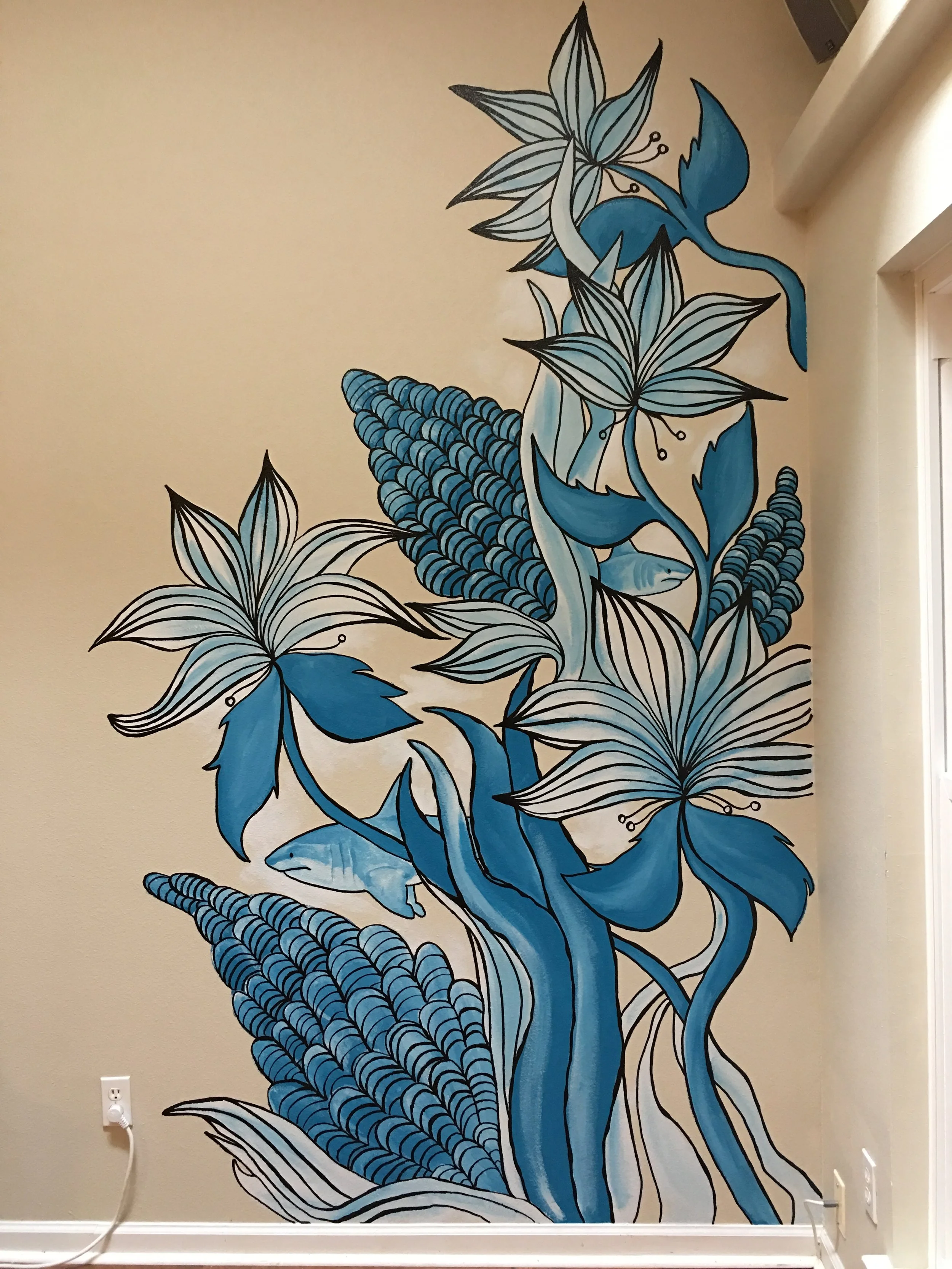 Residential Mural - Sharks - Latex and Sharpie