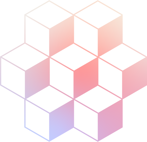 Abstract geometric background with pink, purple, and white shapes and a gradient effect.