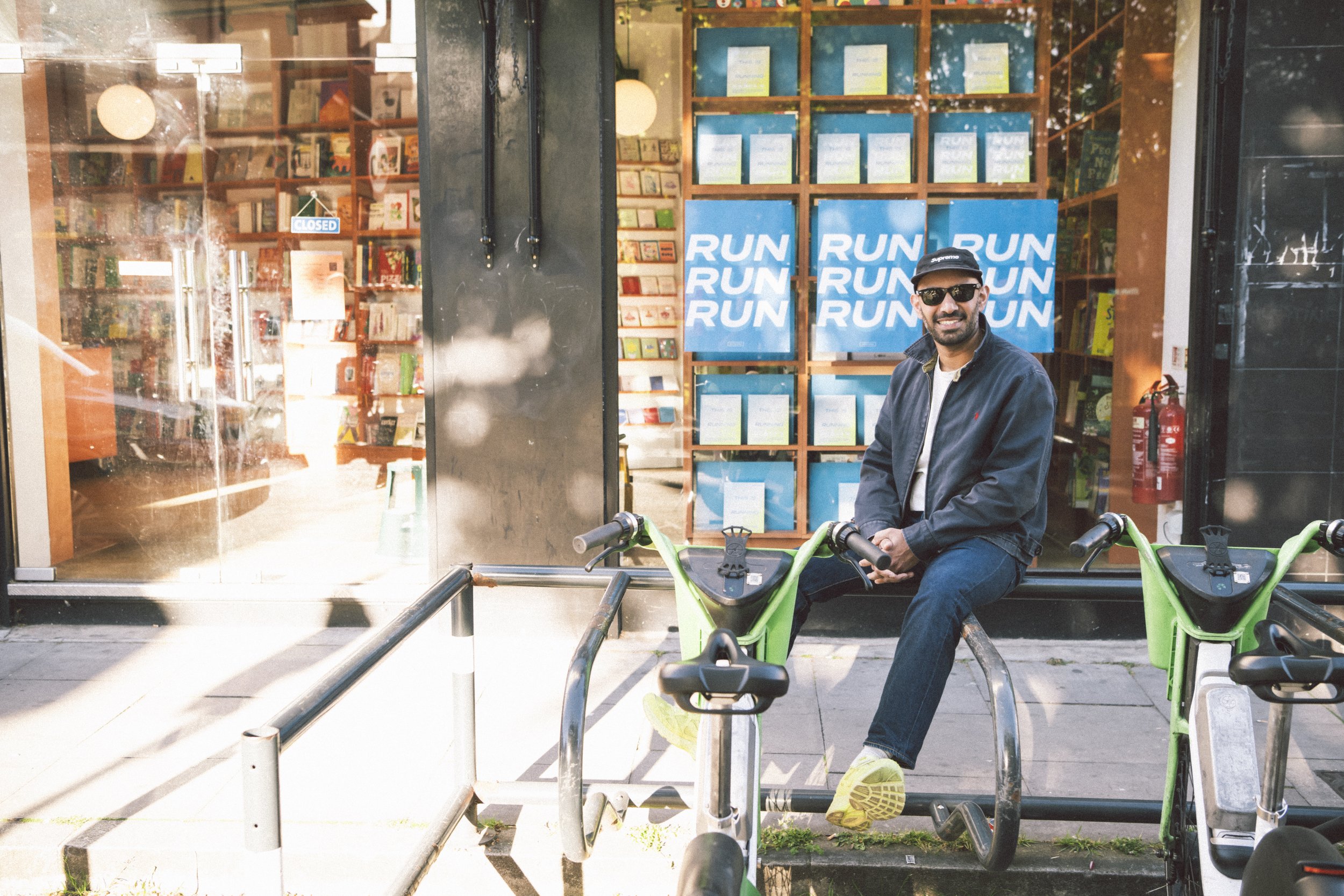 Raziq Rauf, author of This is Running outside Artwords bookshop in London