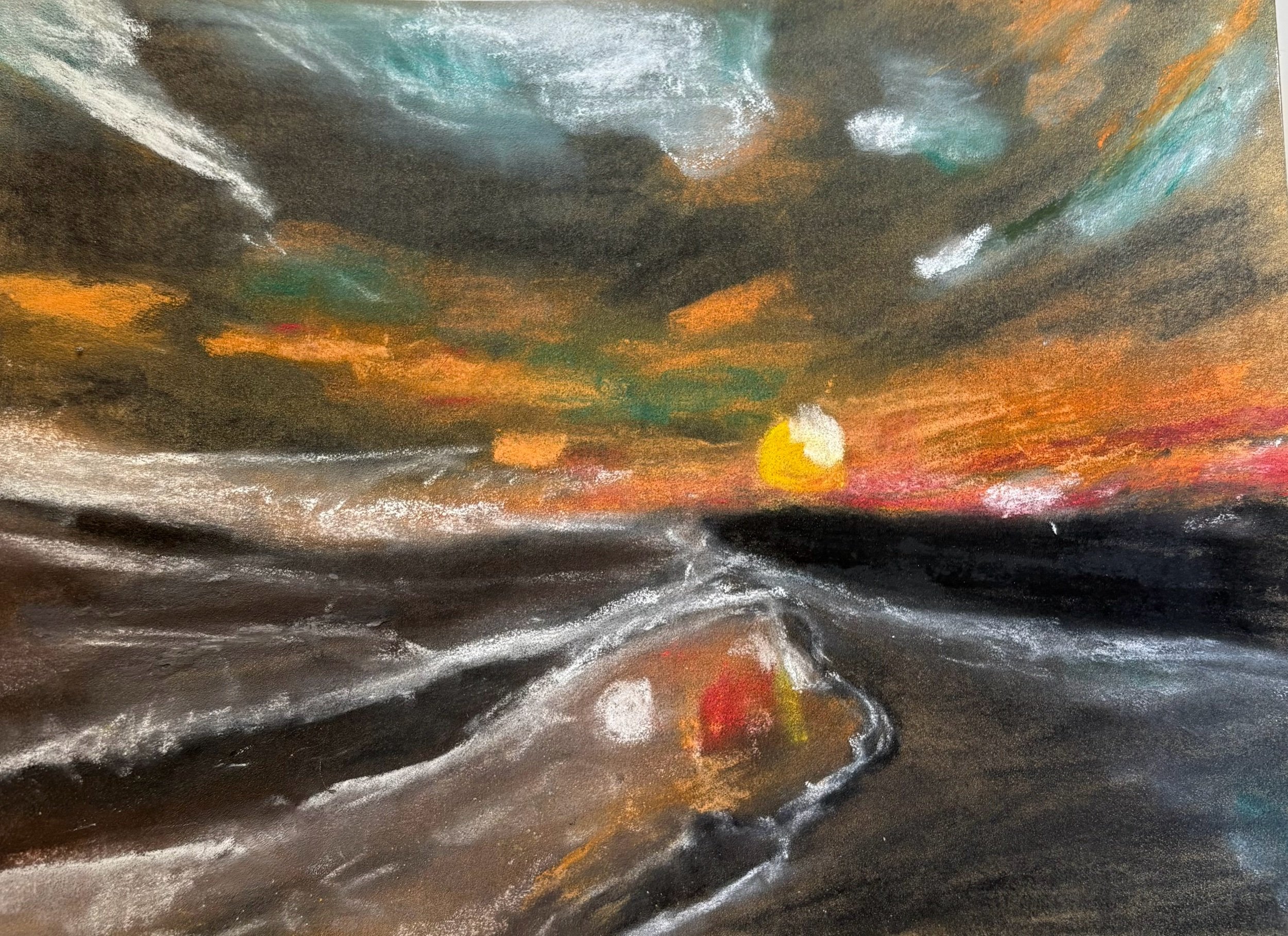 Pastel Landscape, "Sunset Over Water."