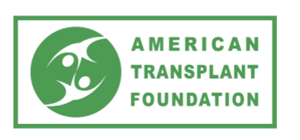 Logo of the American Transplant Foundation with green text and a circular emblem showing stylized human figures.
