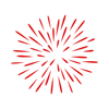 Red firework explosion with streaks radiating outward against a white background.