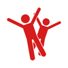 Red silhouette of two people giving a high five with their hands joined.
