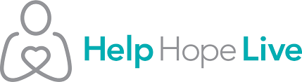 Logo for Help Hope Live featuring a stylized figure with a heart, and the text 'Help Hope Live'.