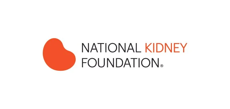 Logo of the National Kidney Foundation featuring an orange kidney icon and black and orange text.