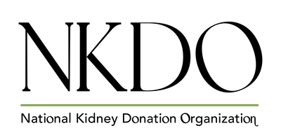 Black logo for NKDO with initials above a line with National Kidney Donation Organization written underneath.