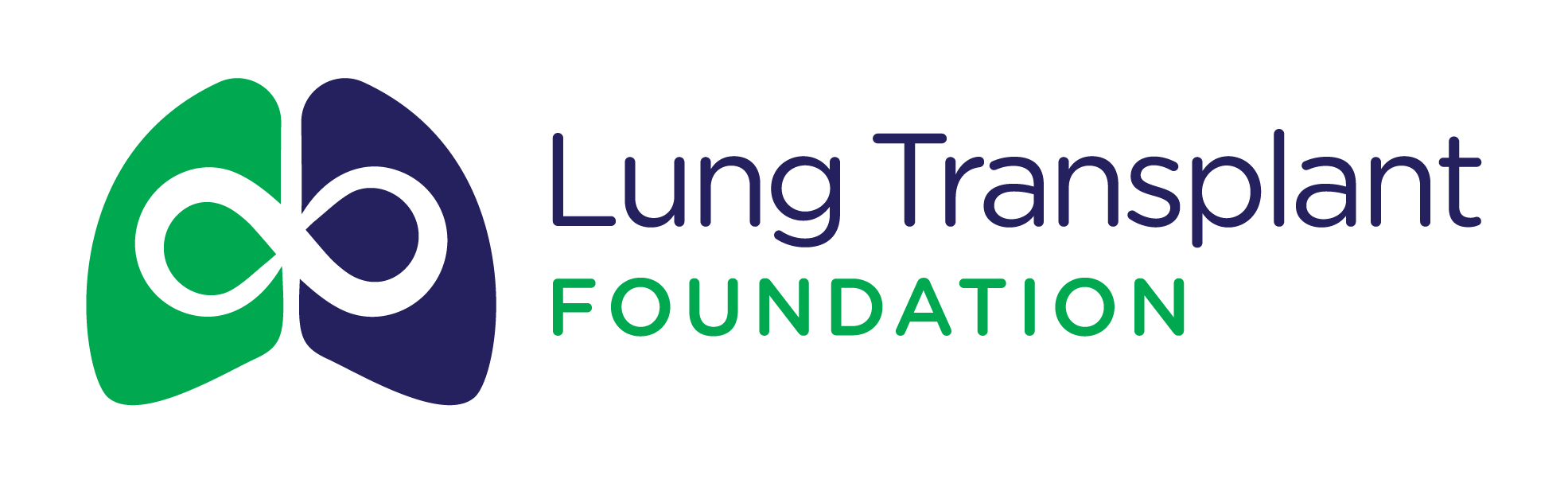 Lung Transplant Foundation logo with abstract lung design in green and navy blue, and the foundation's name in blue and green text.