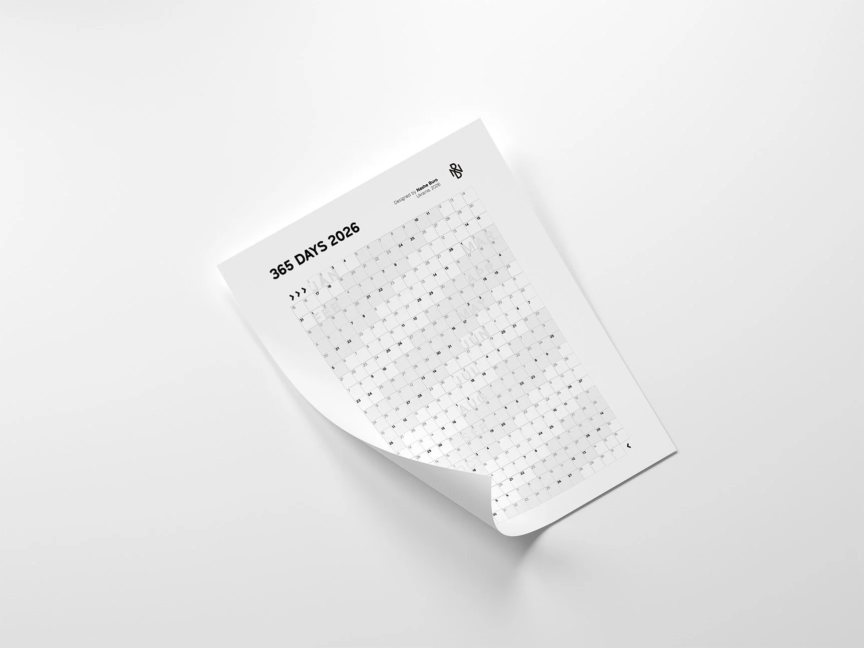 Calendar for the year 2026 with the title 365 Days 2026, designed by Nashe Buro in Ukraine, 2026.