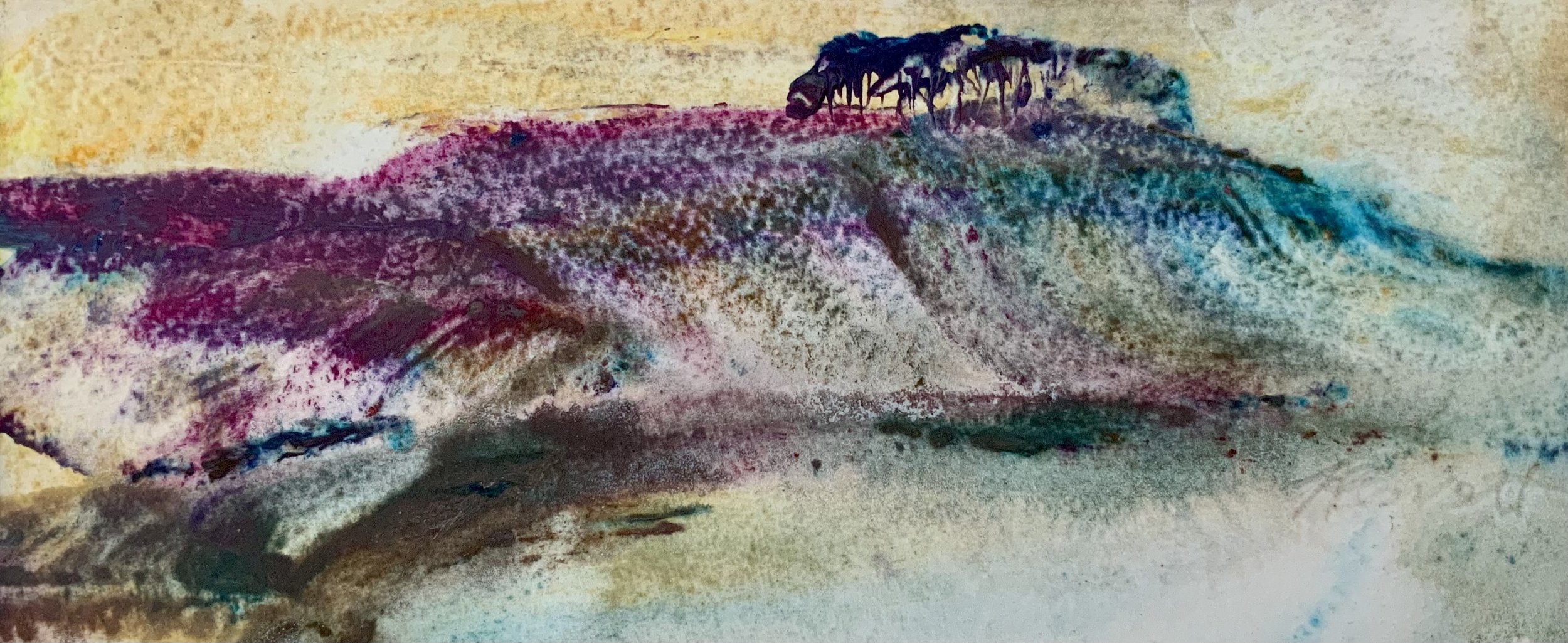 Natures Sculpture
Typical Wiltshire skyline,
11 x 27cms mixed media on paper, mounted SOLD
