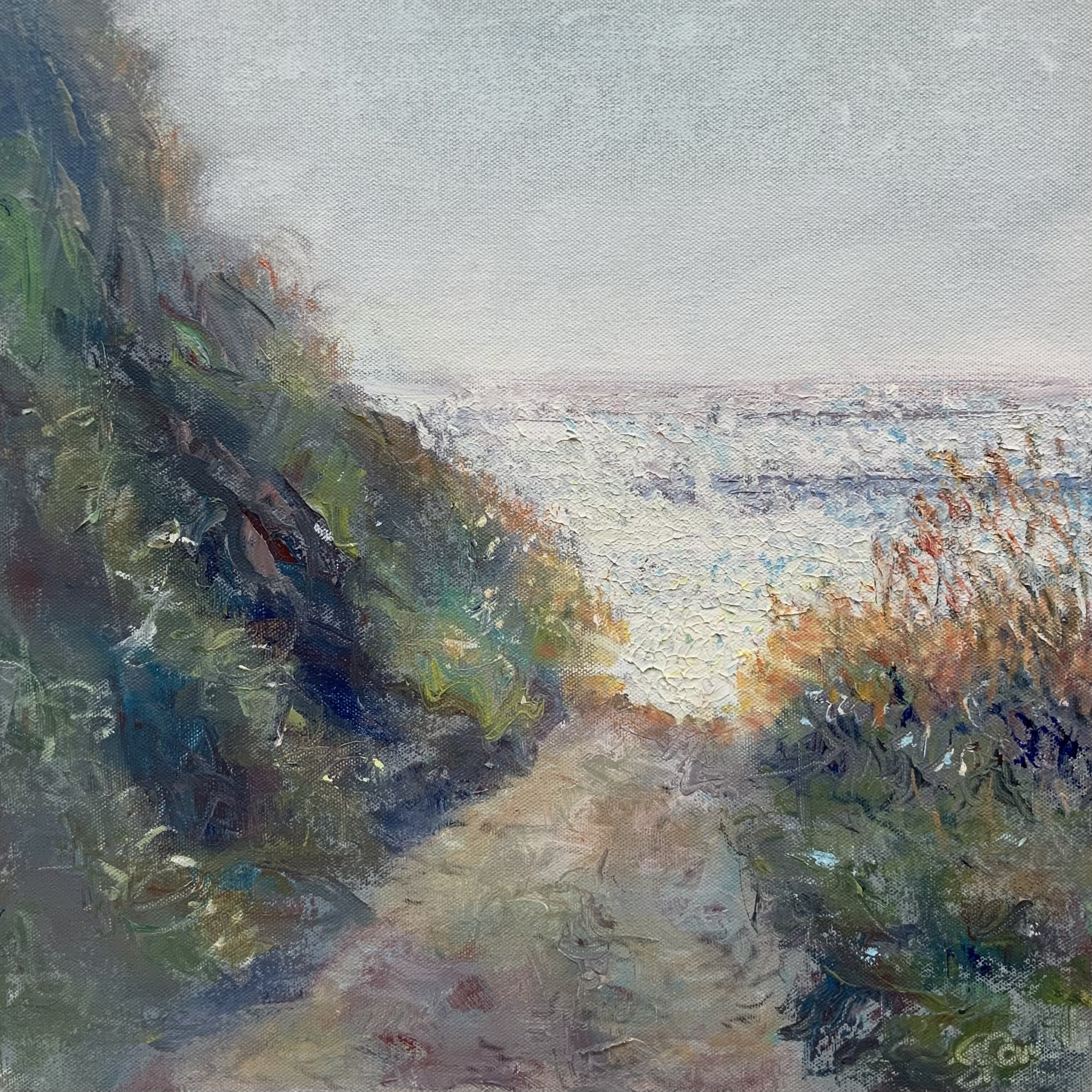 Sea Sparkles
Stopped in my tracks by the glorious light.
40 x60cms, Oil on slim box canvas £200