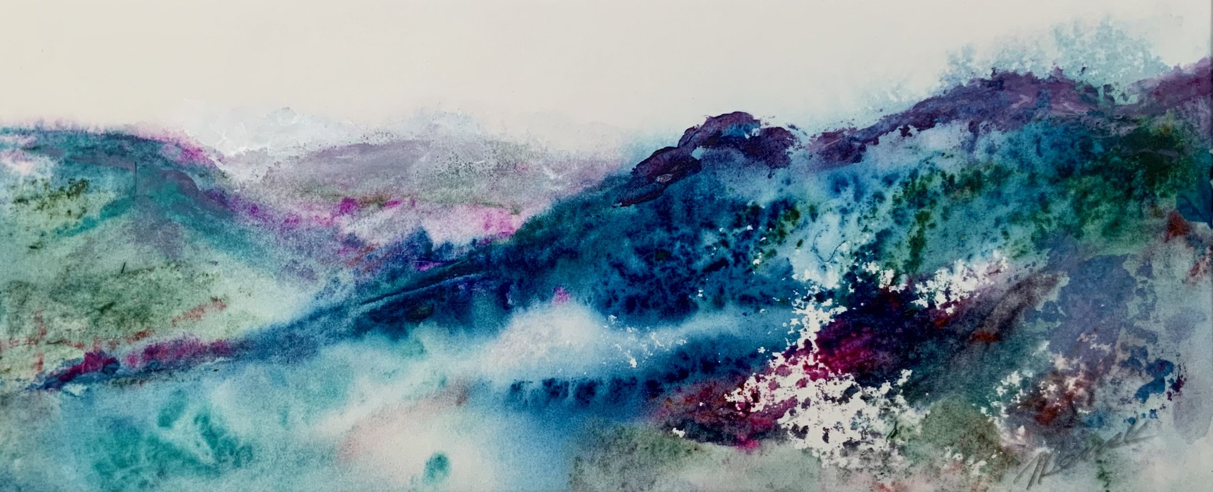 Blue Ridge
Rich deep colour against more delicate shades.
11 x 27cms Mixed Media on paper. £65