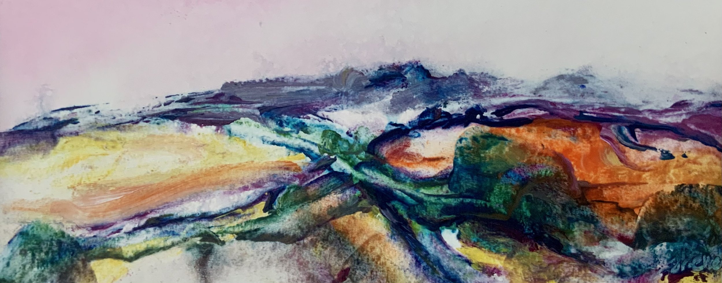 Tracks
Worn, gouged old tracks across a hillside.
11 x 27cms Mixed Media on paper £65