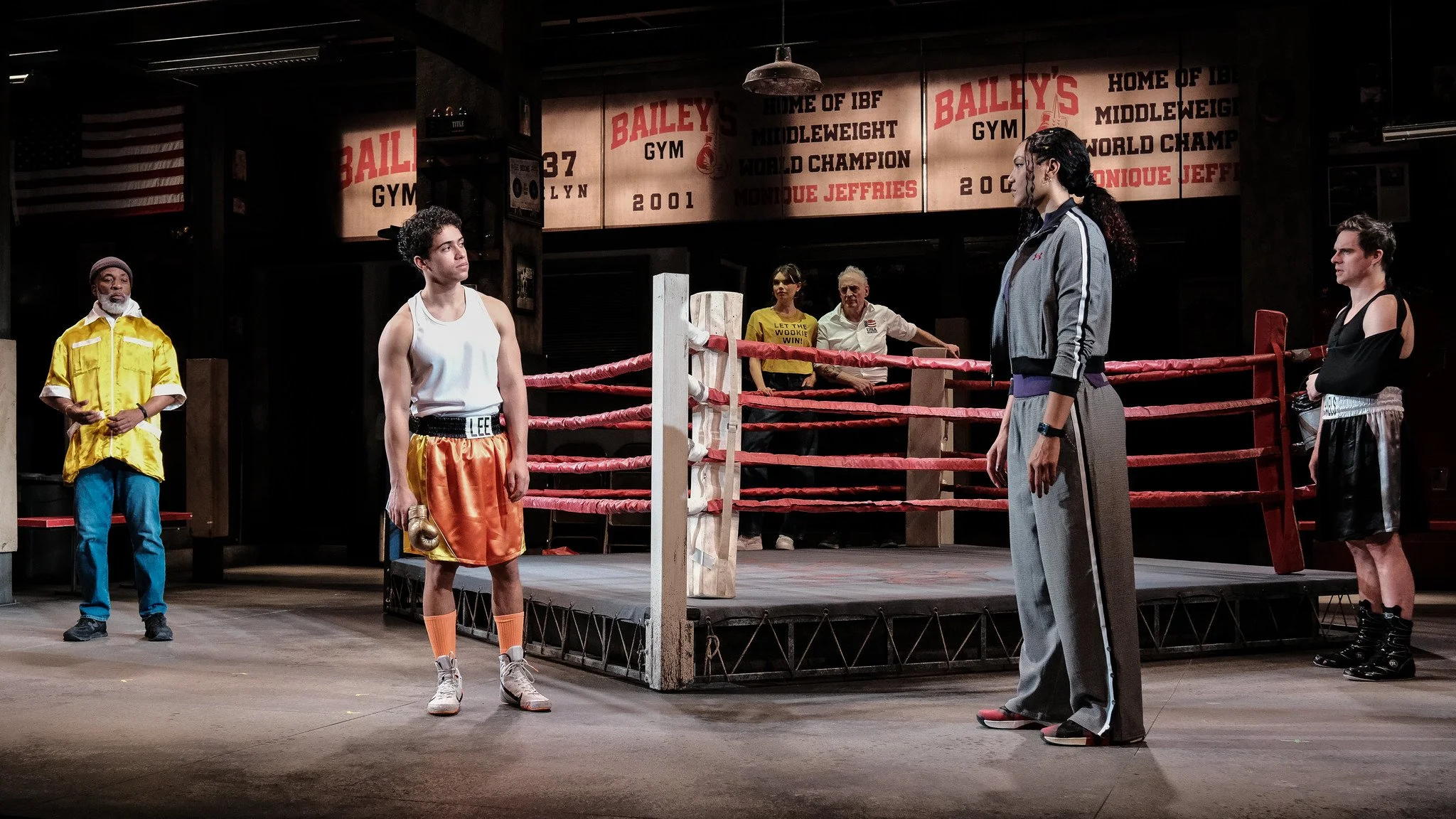 Jeorge Bennett Watson, David Harrison Pralgo, Caylie Filipa, Sean Patrick Reilly, Rebecca S'manga Frank, and Stephen Michael Spencer in the world premiere production of "Relentless" by Rae Binstock at Syracuse Stage. Feb. 4 - 22, 2026. Photo by Mike 
