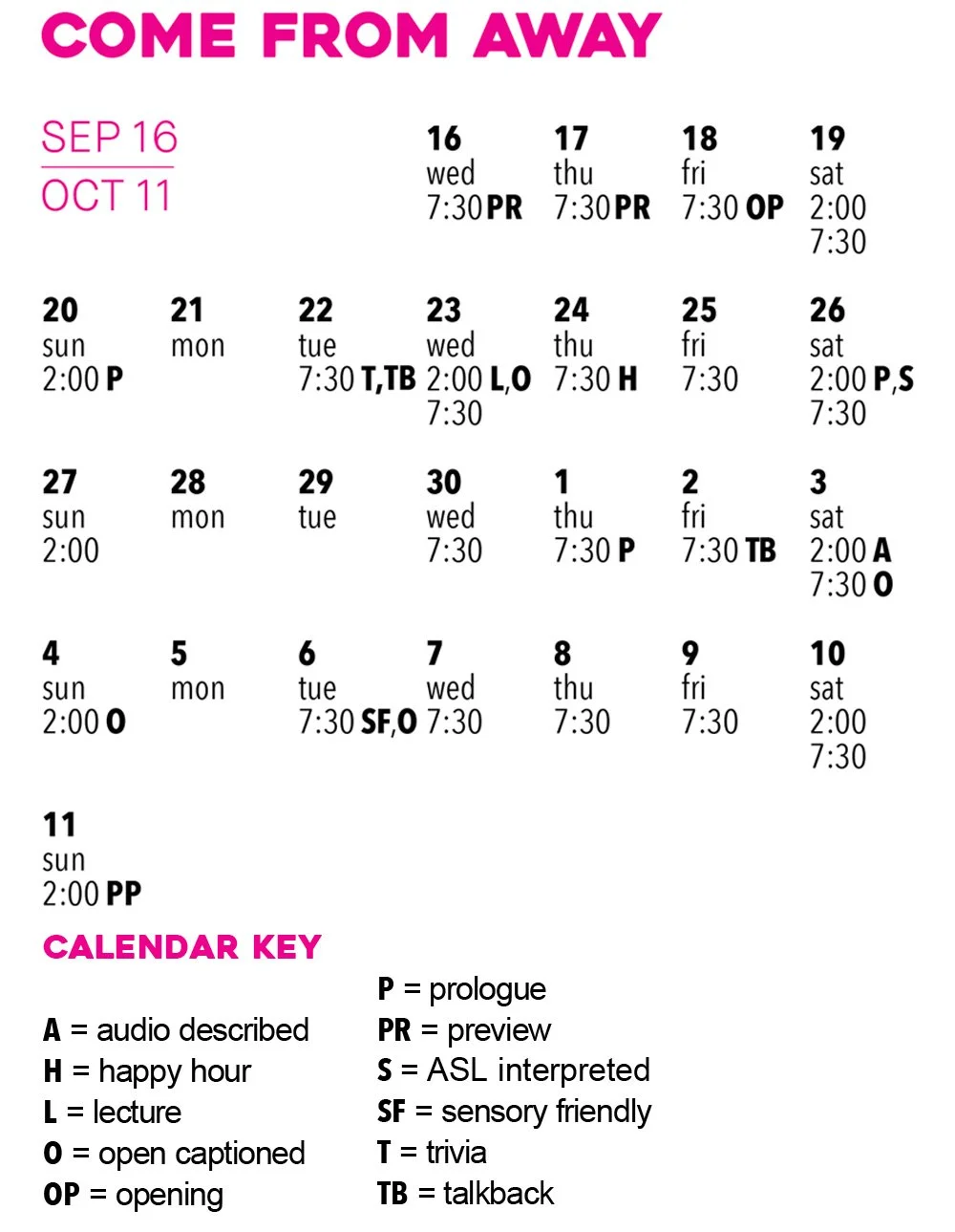 Come From Away Calendar